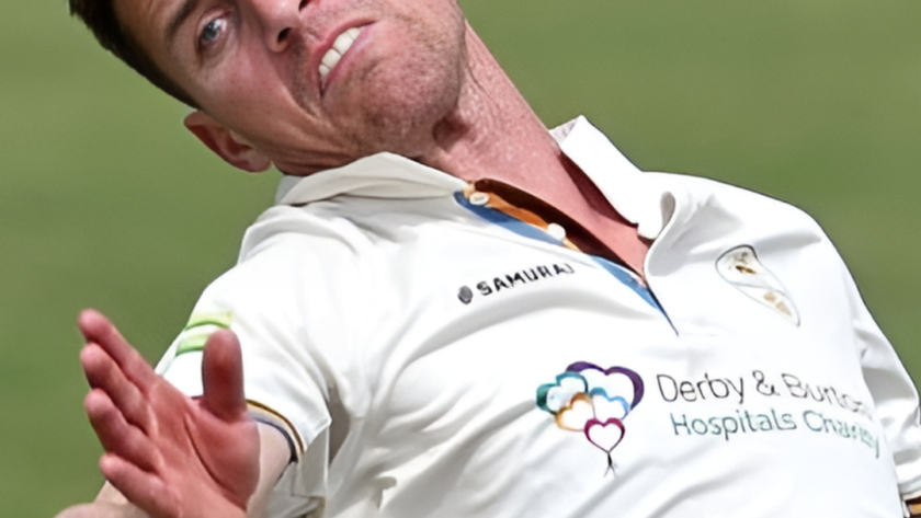 Derbyshire players celebrate home County Championship win at the County Ground.