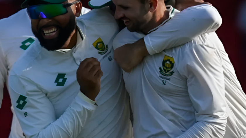 Kagiso Rabada and Keshav Maharaj in action during South Africa’s win against the West Indies.