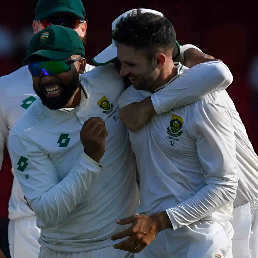 Kagiso Rabada and Keshav Maharaj in action during South Africa’s win against the West Indies.