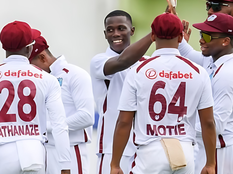 Shamar Joseph taking a wicket on his Test debut in Guyana.