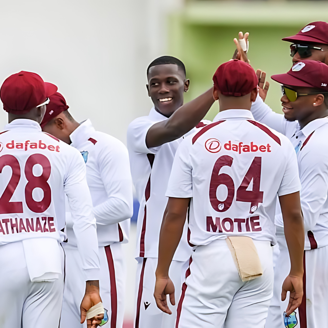 Shamar Joseph taking a wicket on his Test debut in Guyana.