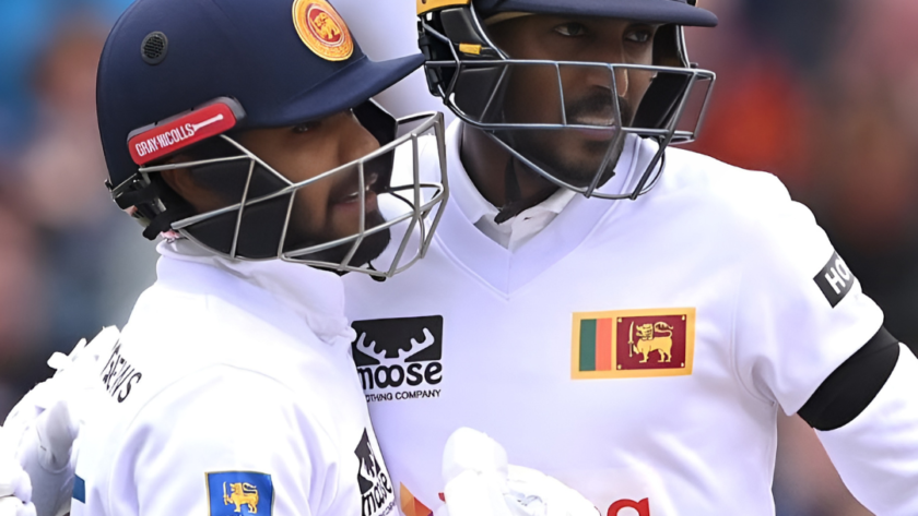 Milan Rathnayake batting during his record-breaking Test debut in Manchester.