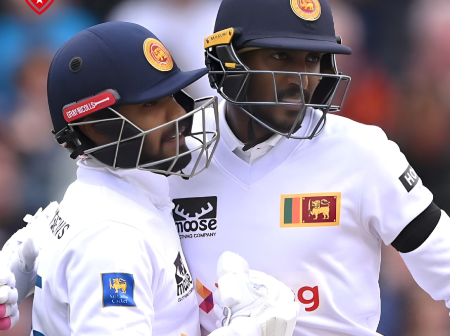 Milan Rathnayake batting during his record-breaking Test debut in Manchester.