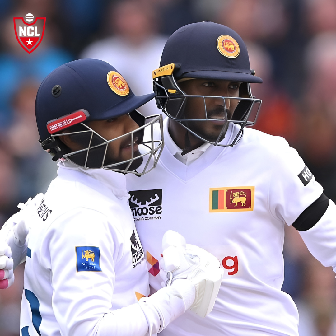 Milan Rathnayake batting during his record-breaking Test debut in Manchester.