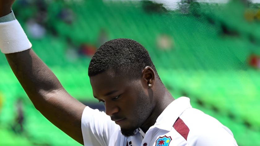 Jayden Seales bowling during the second Test against South Africa.