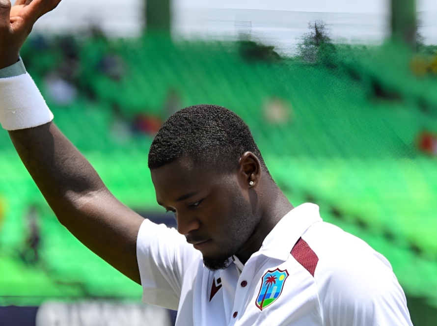 Jayden Seales bowling during the second Test against South Africa.