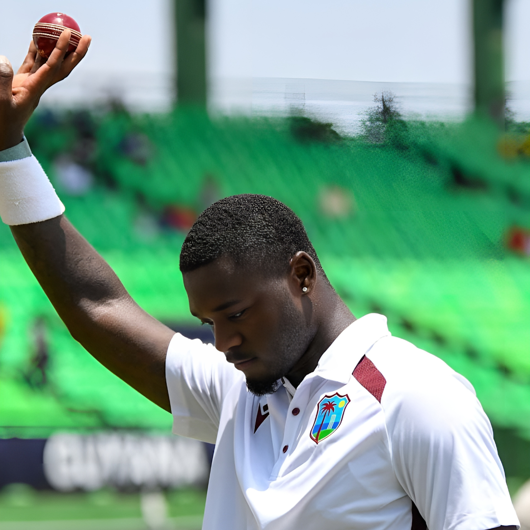 Jayden Seales bowling during the second Test against South Africa.