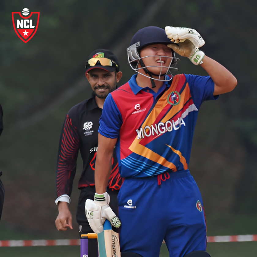 Harsha Bharadwaj celebrating after his six-wicket haul for Singapore.