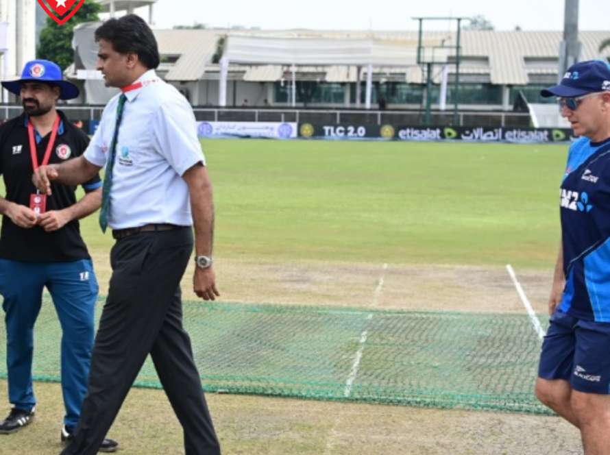 Rain-soaked covers on the pitch during Afghanistan-New Zealand Test match.