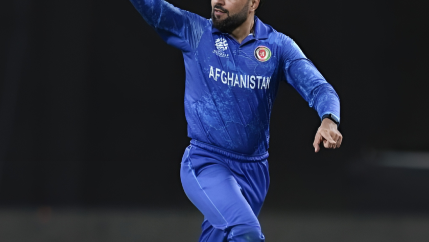 Rashid Khan celebrates a wicket during an ODI game.