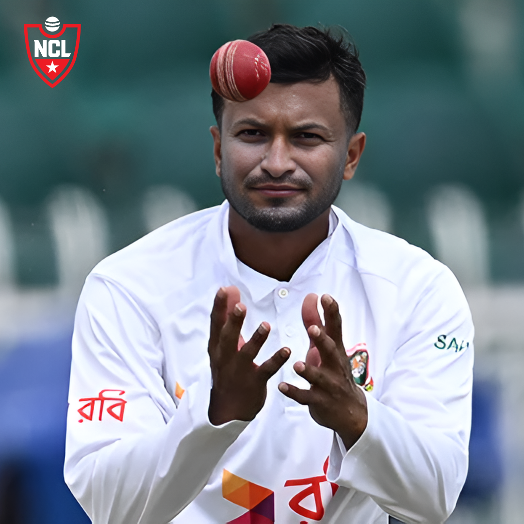 Shakib Al Hasan preparing for a delivery during a cricket match.