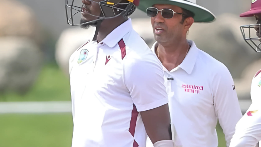 Rana celebrates his five-for during the Test match in Jamaica.